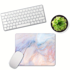 Pink Marble Mouse Pad with Stitched Square Design