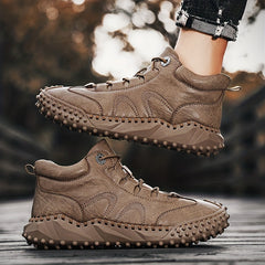 Men's Lace up Boots Casual PU Leather Walking Shoes Easy To Clean