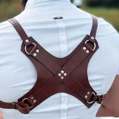 Men's Punk Knight Brown PU Leather Suspenders Suit Shirt Suspenders