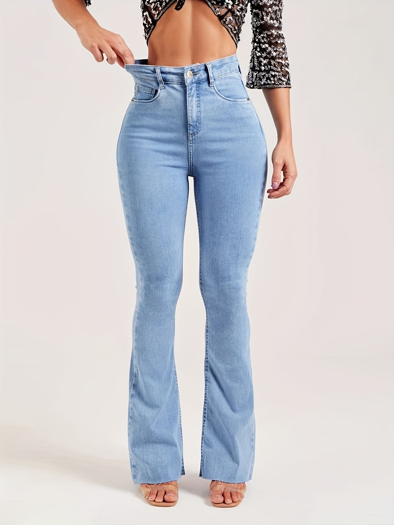 High Rise Flare Denim Pants Slim Fit Women's Trousers