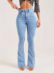 High Rise Flare Denim Pants Slim Fit Women's Trousers