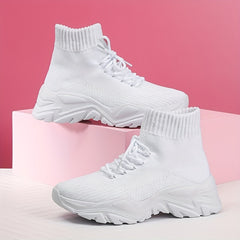 Women's Solid Sock Sneakers Lace Up Chunky Shoes