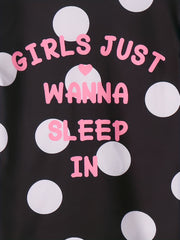 Girl's Polka Dot Pajama Set, Short Sleeve Top & Long Pants