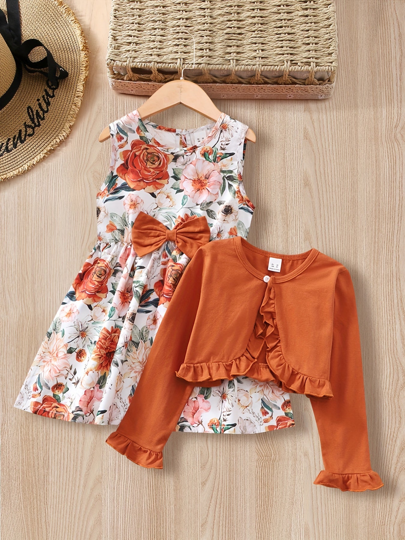 Boho Floral Tank Dress Short Cardigan Set for Fall