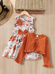 Boho Floral Tank Dress Short Cardigan Set for Fall