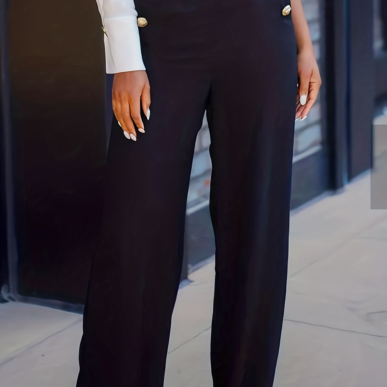 Button Decor Wide Leg Pants for Women