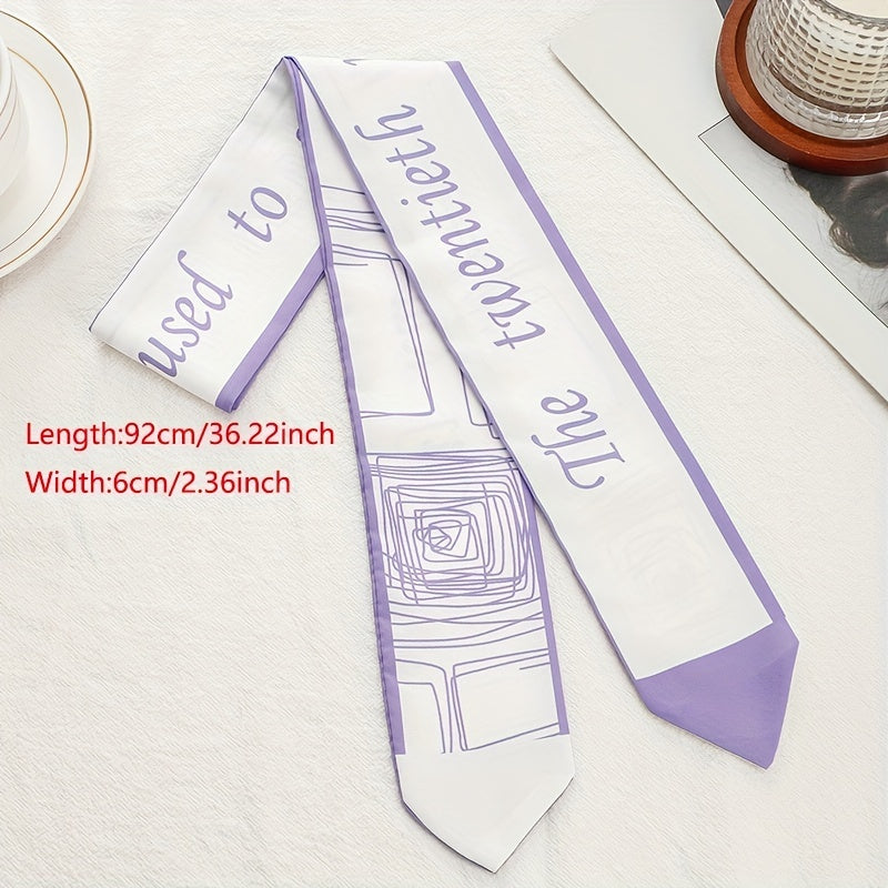 Purple Geometric Skinny Scarf Satin Twilly Scarf