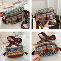 Hand Woven Crossbody Ethnic Straw Bags Women Handbag Retro Flap Rattan Straw Bea