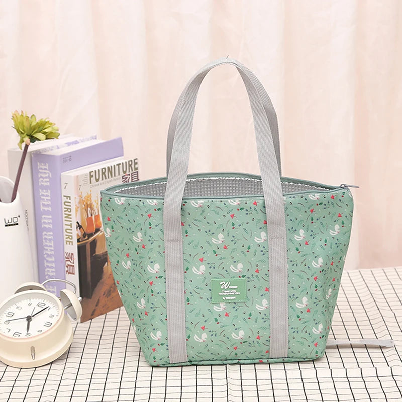 Floral Insulated Lunch Bag Portable Carry Tote Cooler Lunch Box