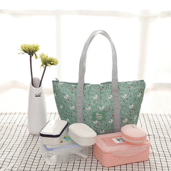 Floral Insulated Lunch Bag Portable Carry Tote Cooler Lunch Box