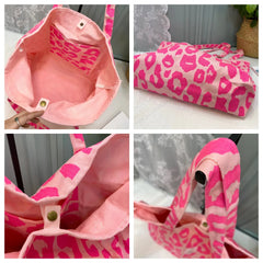 Pink Leopard Shoulder Bag Large Capacity Women's Bag Canvas Bucket Handbag