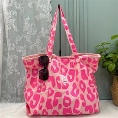 Pink Leopard Shoulder Bag Large Capacity Women's Bag Canvas Bucket Handbag
