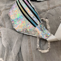 Holographic Fanny Pack Laser PU Waist Bag for Women Travel Beach