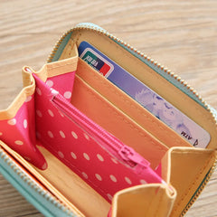 Women's Short Leather Wallet with Bow, Zipper Purses for Girls