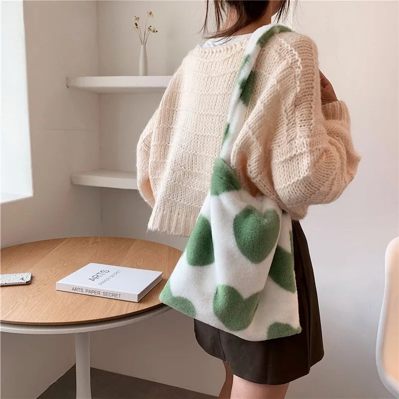 Women Fluffy Shoulder Bag Top-Handle Handbag Plush Tote Shopping Bags