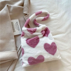 Women Fluffy Shoulder Bag Top-Handle Handbag Plush Tote Shopping Bags