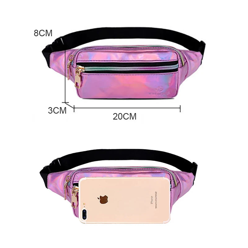 Women Waist Bag PU Travel Leisure Waist Bag Laser Holographic Banana