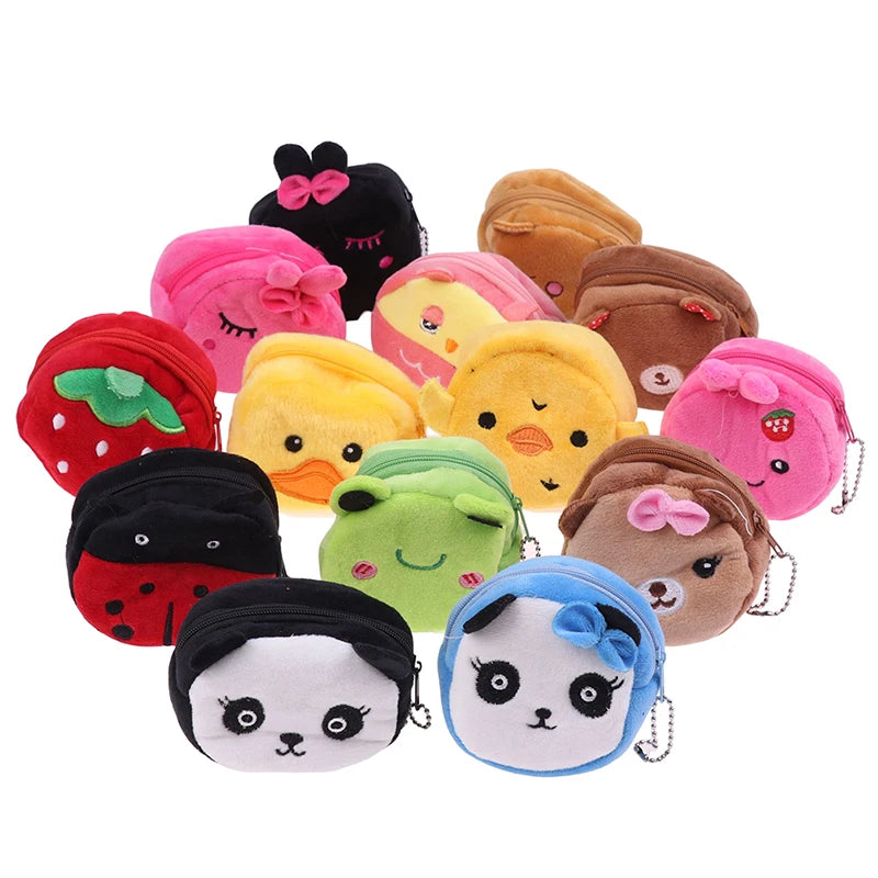 Cartoon Zipper Plush 3D Coin Purse Women Coin Pouch Earphone Wallet Key Holder