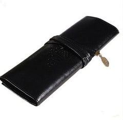 Vintage Women Roll Leather Purse Makeup Cosmetic Pen Pencil Brush Bag