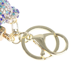 Rhinestone Leather Strap Car Key Chain with Bear Animal Pendant