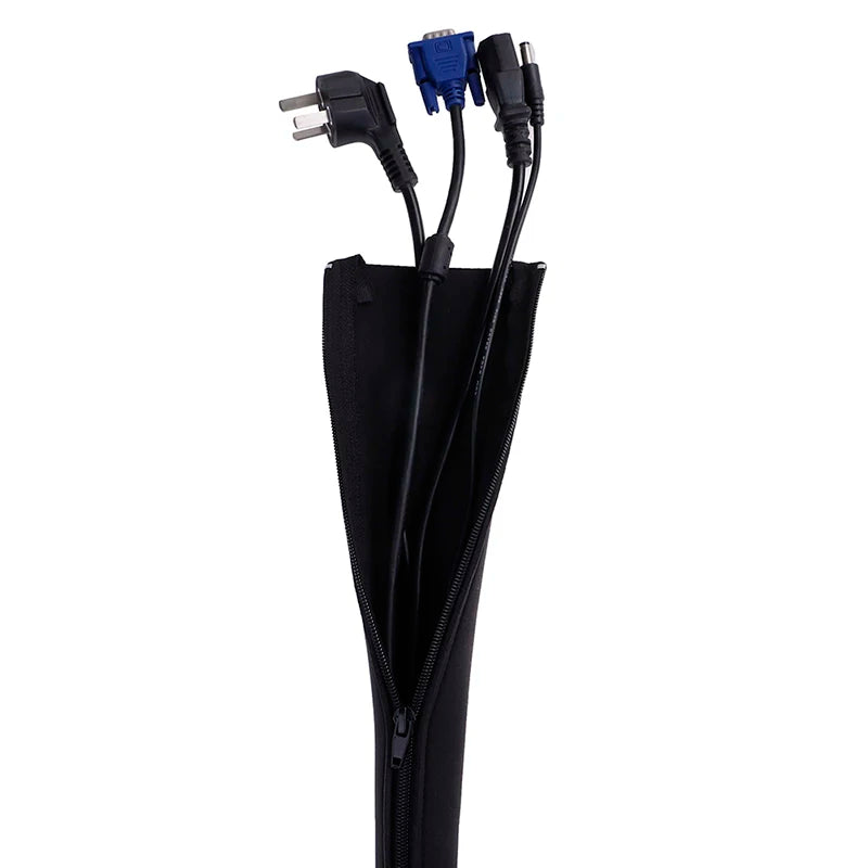 Neoprene Cable Management Sleeve Zipper Wrap Wire Hider Cover Organizer