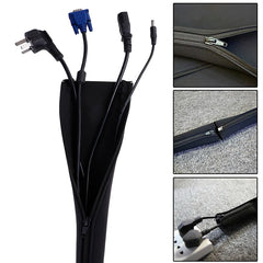 Neoprene Cable Management Sleeve Zipper Wrap Wire Hider Cover Organizer