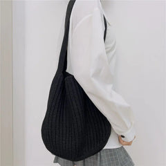 Women Hollow Woven Shoulder Bags Large Capacity Crochet Hobo Bag