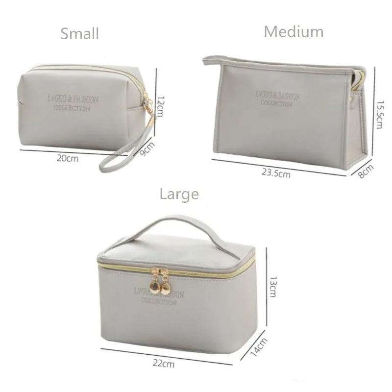 Large Women Cosmetic Bag PU Leather Waterproof Make Up Bag Travel Organizer