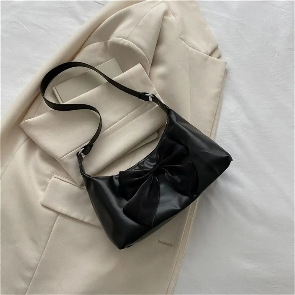 Sweet Bowknot PU Shoulder Bag For Women Female Handbags Purses