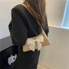 Sweet Bowknot PU Shoulder Bag For Women Female Handbags Purses