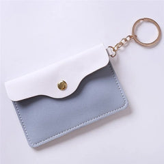 Women Girl Leather ID Card Holder Keychain Bags Badge Key Ring Wallet