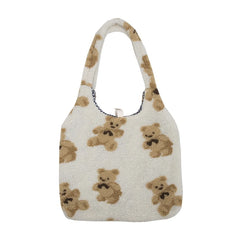 Women Lamb Like Fabrics Shoulder Tote Bag Fluffy Fur Bear Handbags