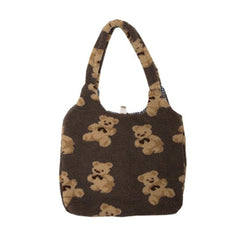 Women Lamb Like Fabrics Shoulder Tote Bag Fluffy Fur Bear Handbags