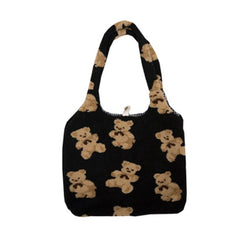 Women Lamb Like Fabrics Shoulder Tote Bag Fluffy Fur Bear Handbags