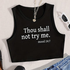 Letter Print Crop Tank Top Sleeveless Casual Crop Top For S...