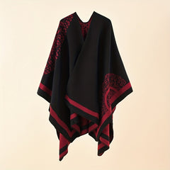 Print Shawl Cape For Women Slit Warm Large Shawl Casual Windproof Sunscreen Wrap