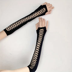 Mesh Sleeve Long Arm Protection Gloves Casual Outdoor Fingerless Gloves