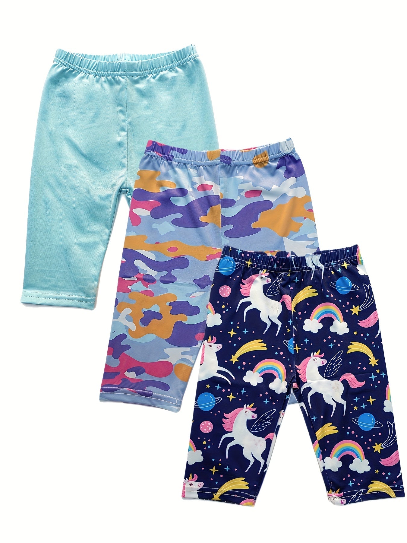 3pcs Girls' Casual Shorts Leggings Unicorn Starry Sky Bike Dance Shorts
