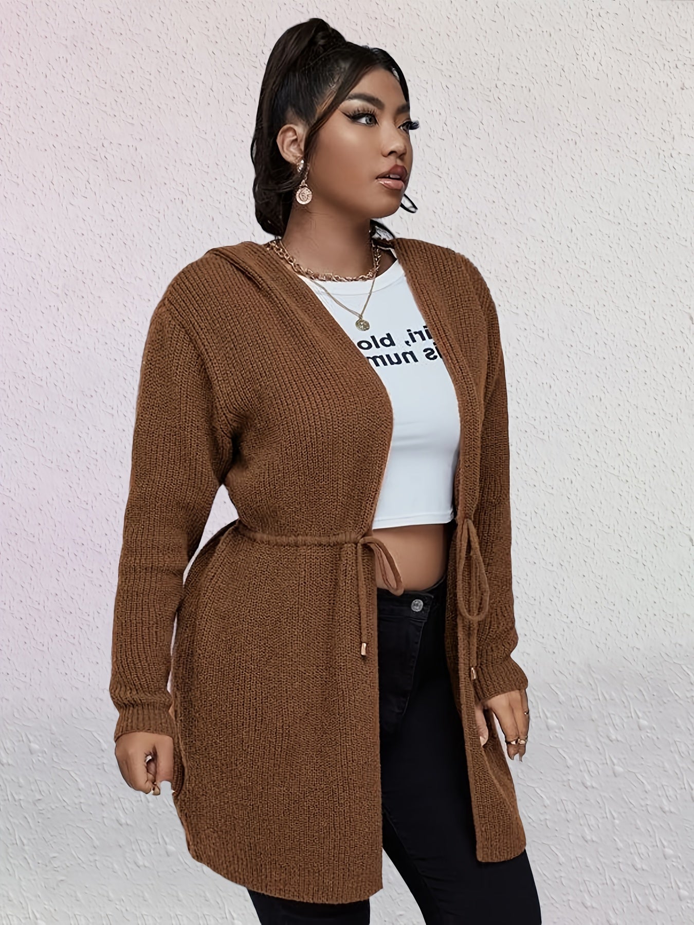 Drawstring Hoodie Cardigan