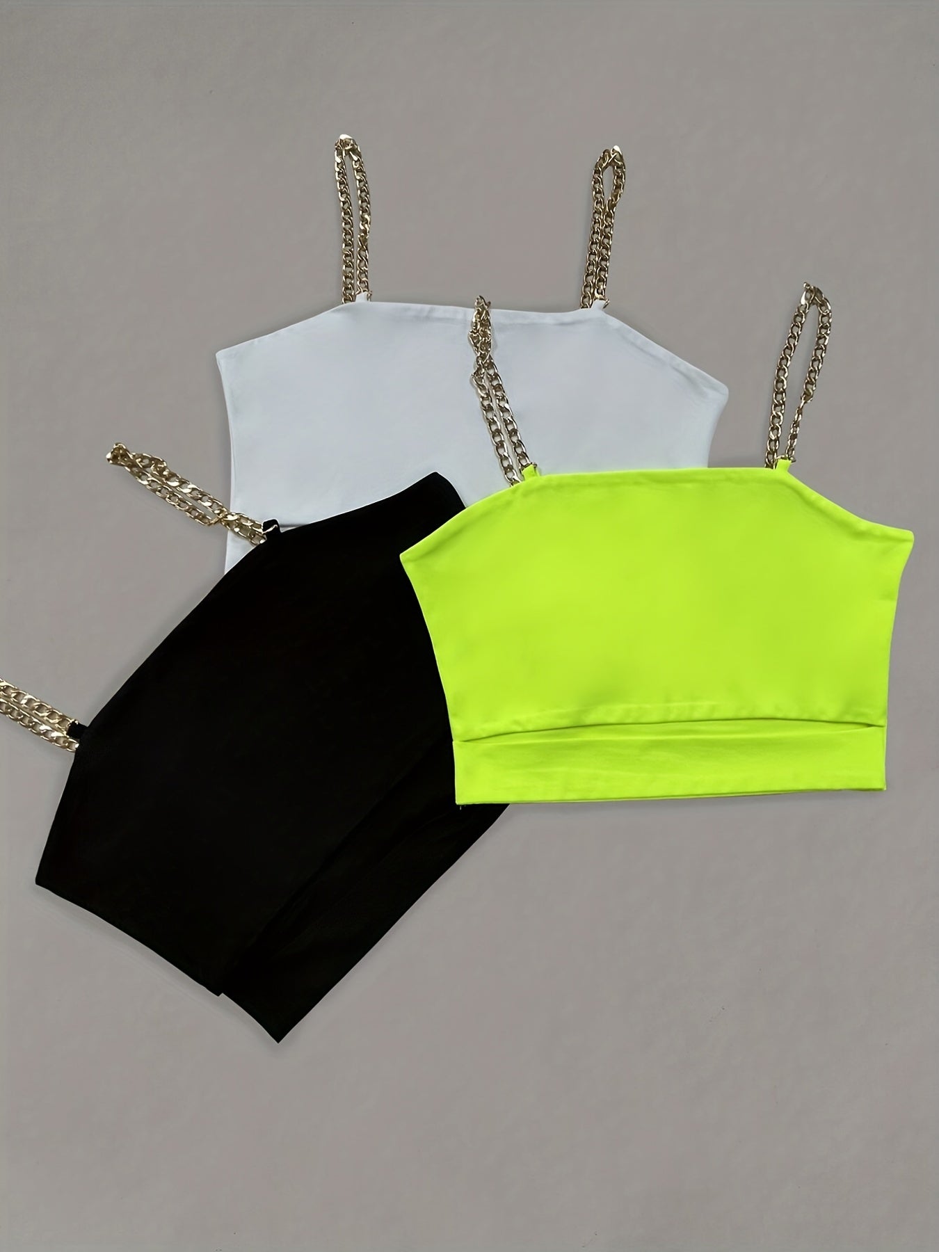 3 Pack Chain Straps Crop Cami Tops - Sleeveless Summer Top