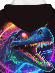 Dino Print Boys Casual Pullover Hoodie For Spring Fall