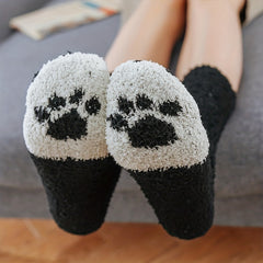 6 Pairs Cat Claw Print Socks Comfy & Warm Fuzzy Mid Tube Socks