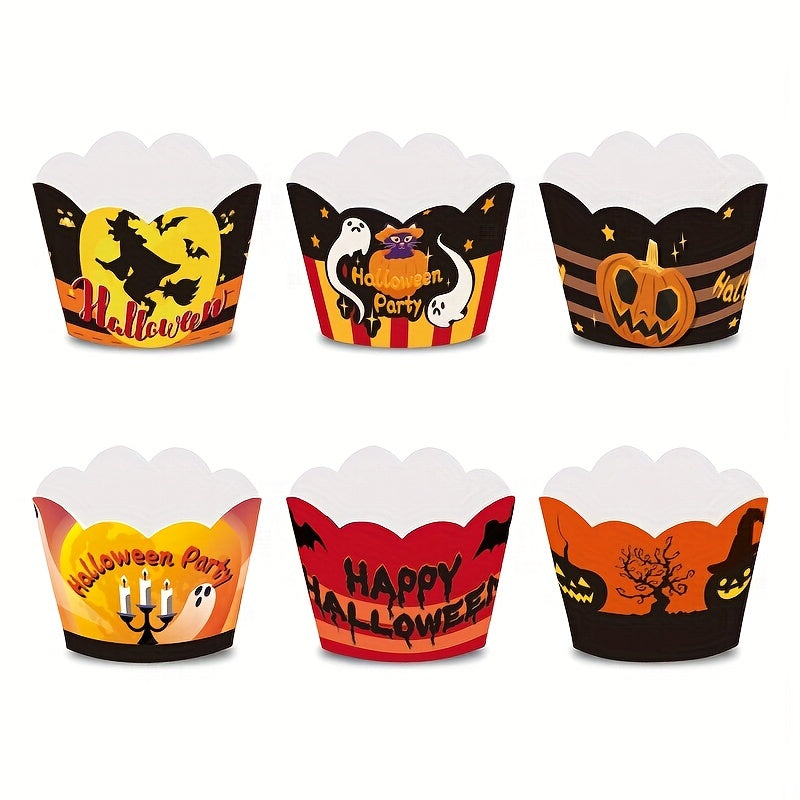 6pcs Halloween Cupcake Wraps Cake Toppers Label Marking For Food