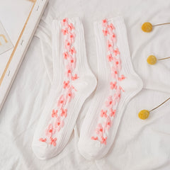 5 Pairs Vintage Floral Embroidered Mid Tube Socks Women's Stockings & Hosiery