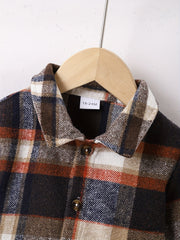 Boy's Plaid Shirt & Corduroy Pants Set Comfortable Casual Outfits for Kids