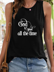 Letter Print Sleeveless Sports Vest Round Neck Casual Tops