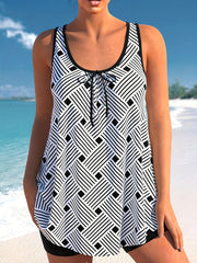 Vacay Tankini Set Women's Plus Geo Print Tank Top & Shorts Swimsuit