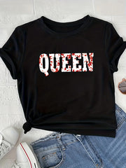 Sports Top Women's Plus Letter Print Short Sleeve