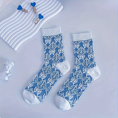 5 Pairs Floral Print Mid Tube Socks for Women