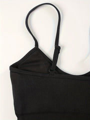 Rib Knit Yoga Jumpsuit Round Neck High Stretch Bodysuit